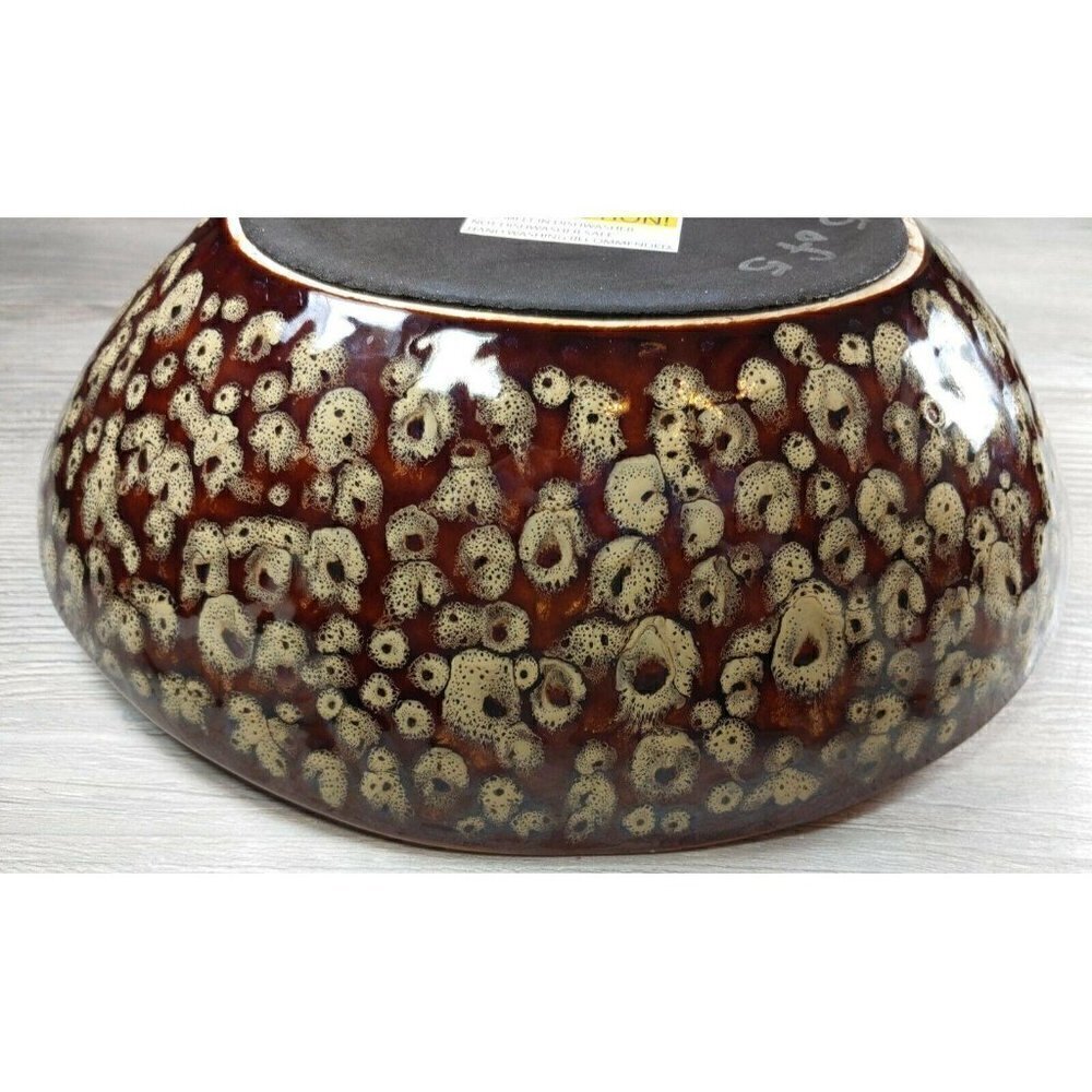 Glazed Ceramic Bowl Oval Swoop Shape Hand Painted Decorative Dish Raised Dots - Picture 3 of 12